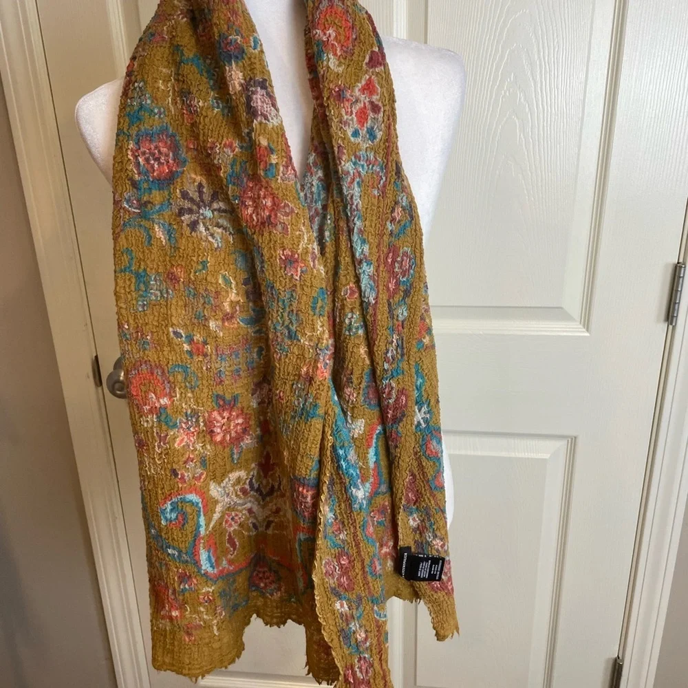 Anthropologie wool blend antique asian look Floral Patterned Scarf - Picture 2 of 10